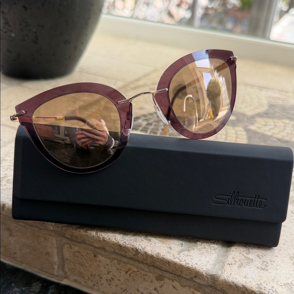 Silhouette Women's Plum Cat-Eye Sunglasses with Gold Bridge